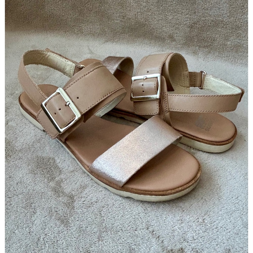 SOREL Womens 8.5 Ella III Sandal Honest Beige Rose Gold Metallic Leather